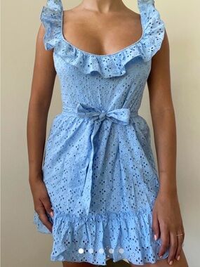 MAJORELLE Light Blue Eyelet Ruffle Summer Dress